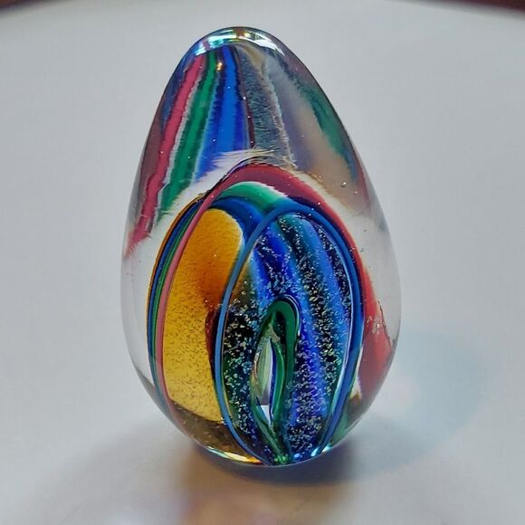 Glass Eye Studio Paperweight 2-1/2" Egg Dichroic Infinity #268S Hand Blown Glass - Picture 5 of 8